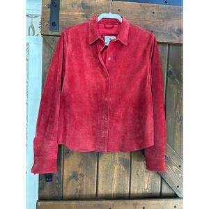 Vintage Arleen Bowman Chin Chin women’s large red suede pearl snap shirt